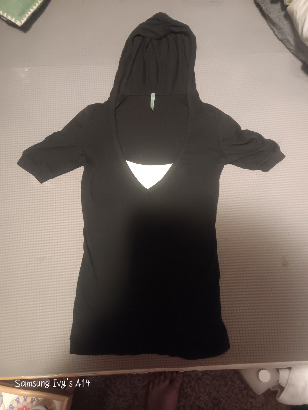 Black Short-Sleeve Hooded V-Neck Top - Women's